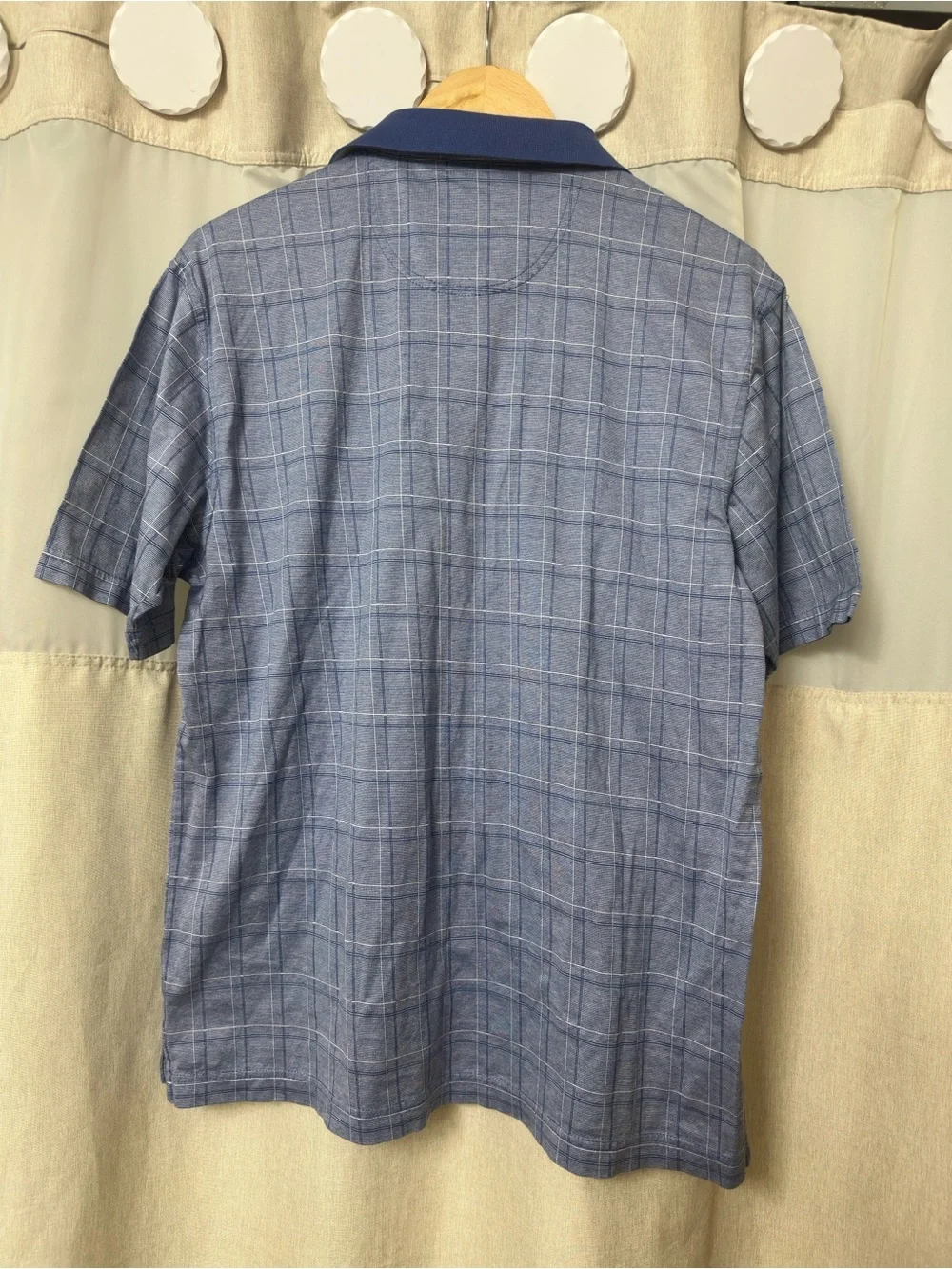 Jos A Bank Traveler Polo Shirt Mens Medium Blue Windowpane Check Short‎ Sleeve